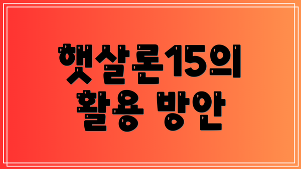 햇살론15의 활용 방안